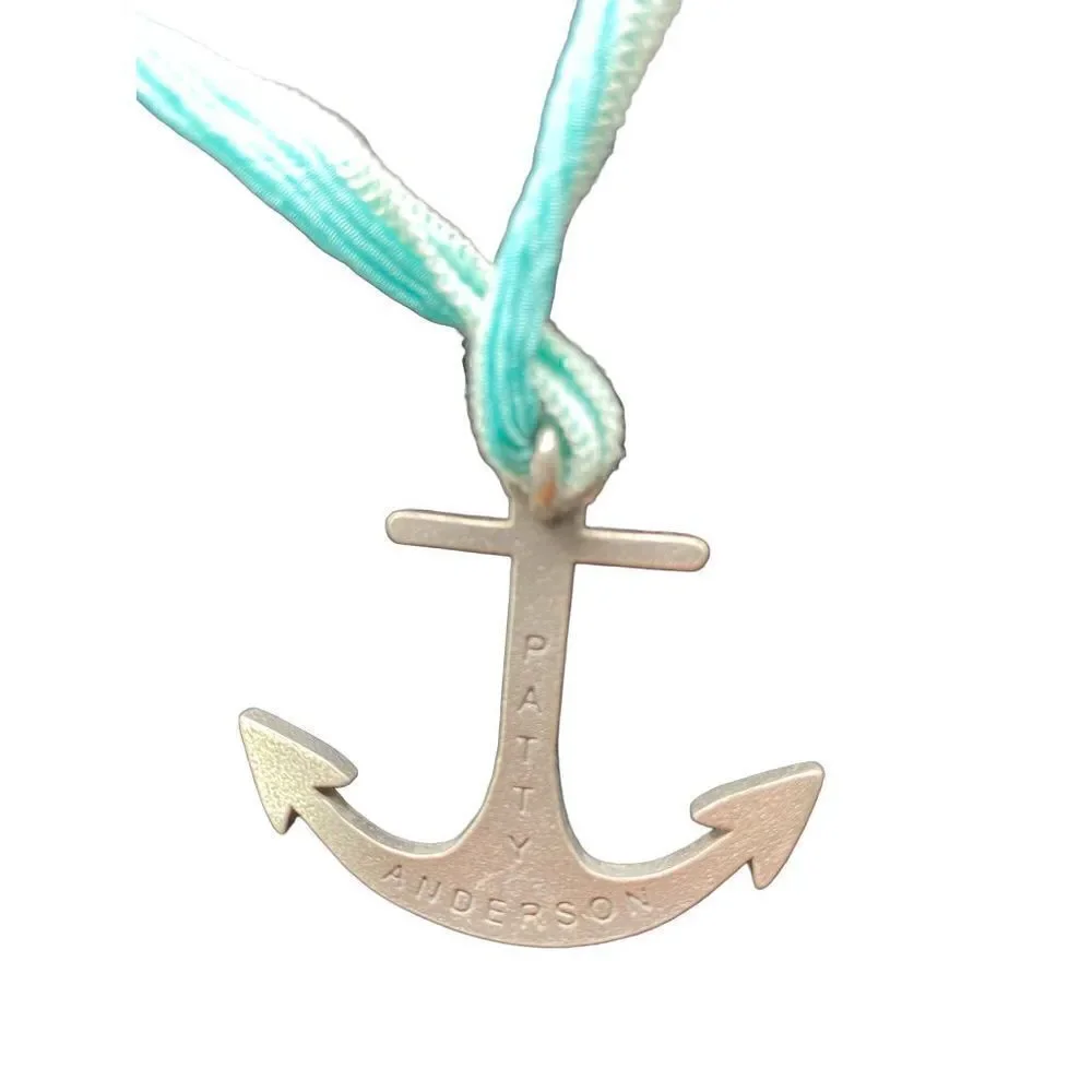 Patty Anderson blue fabric aluminum anchor pendant necklace NWT